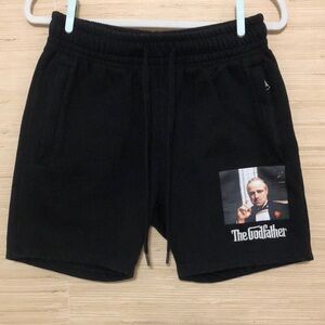 The Godfather Black Embroidered Graphic Men's Fleece- Lined Drawstring Shorts